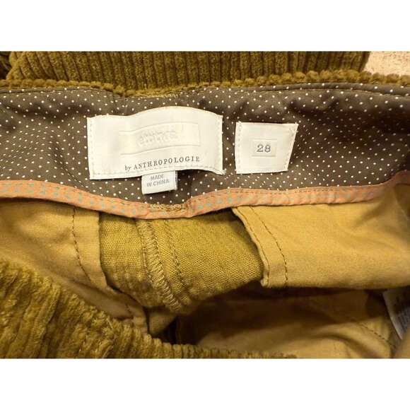 Anthropologie Womens Corduroy Chartreuse Pants Size 28 With D-Ring Detail & Back - Picture 4 of 8
